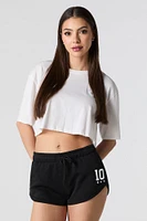 Short en molleton imprimé avec ourlet arrondi et taille coulissante