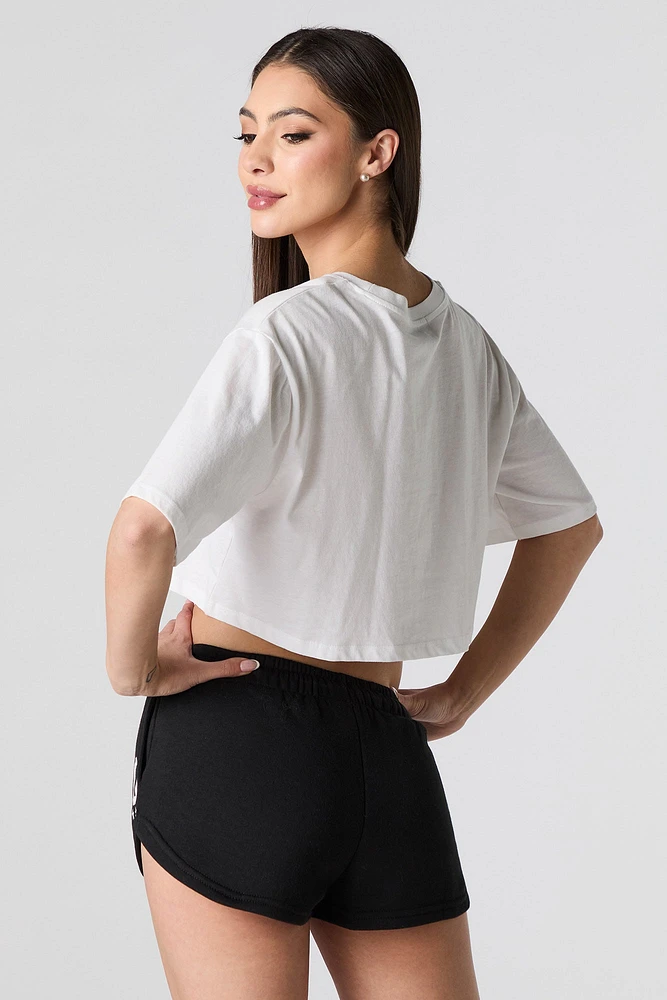 Short en molleton imprimé avec ourlet arrondi et taille coulissante