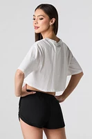 Short en molleton imprimé avec ourlet arrondi et taille coulissante