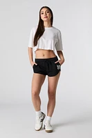Short en molleton imprimé avec ourlet arrondi et taille coulissante