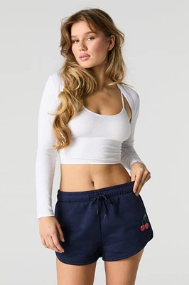 Short en molleton imprimé avec taille coulissante