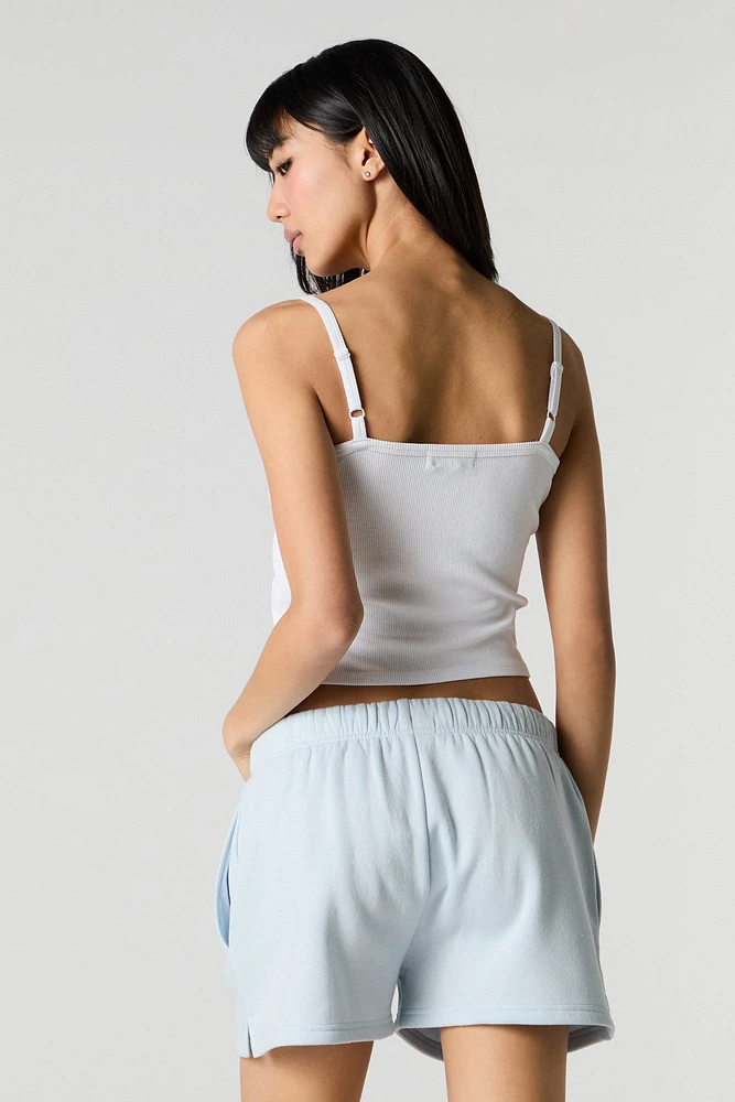 Solid High Rise Fleece Short