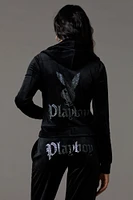 Playboy Rhinestone Velour Zip-Up Hoodie