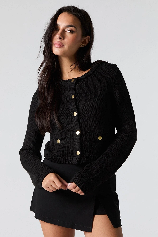 Ribbed Knit Snap Button Cardigan