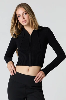 Cropped Zip-Up Hooded Sweater