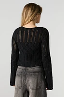 Open Knit Tie Front Flyaway Sweater