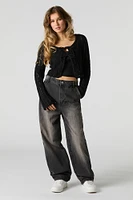 Open Knit Tie Front Flyaway Sweater