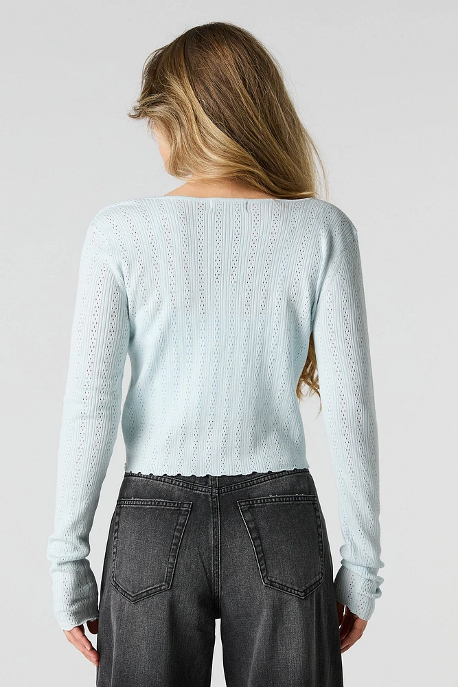 Pointelle Knit Front Tie Cardigan