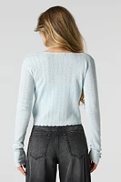 Pointelle Knit Front Tie Cardigan