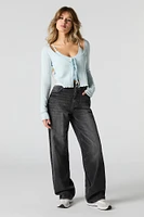 Pointelle Knit Front Tie Cardigan