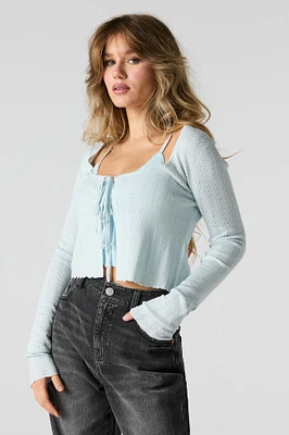 Pointelle Knit Front Tie Cardigan