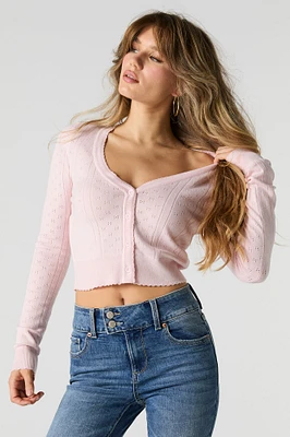 Cardigan écourté en tricot pointelle boutonn