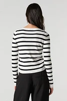 Striped Ribbed Knit Button-Up Cardigan Sweater