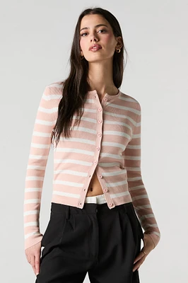 Cardigan boutonné en tricot côtelé ray