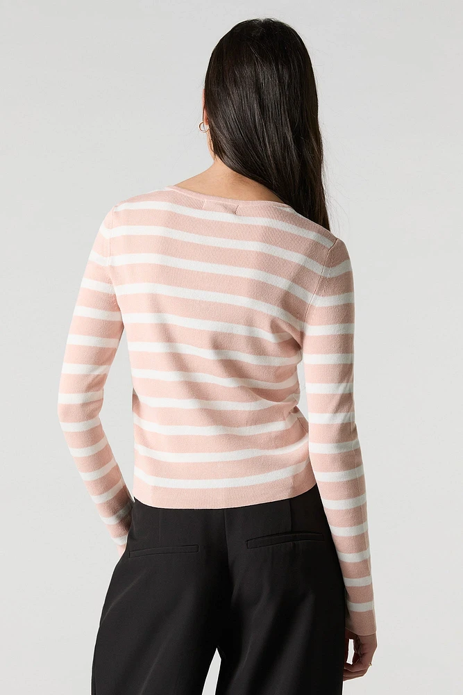 Cardigan boutonné en tricot côtelé ray