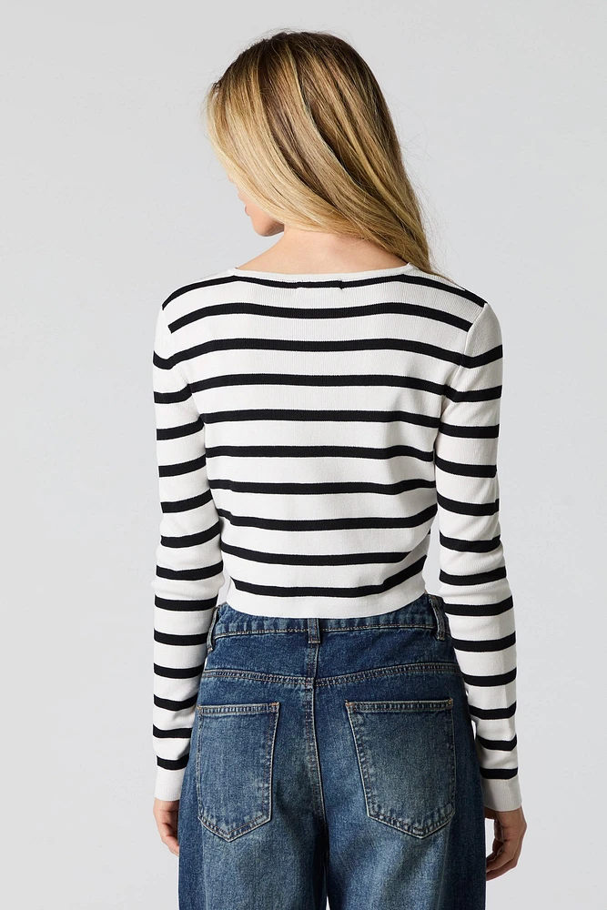 Striped Ribbed Knit Button Front Cardigan