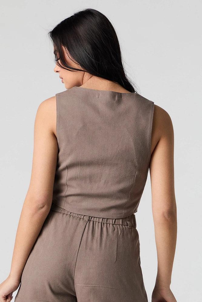 Linen-Blend Cropped Vest