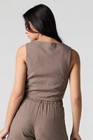 Linen-Blend Cropped Vest