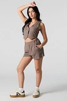 Linen-Blend Cropped Vest