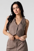 Linen-Blend Cropped Vest