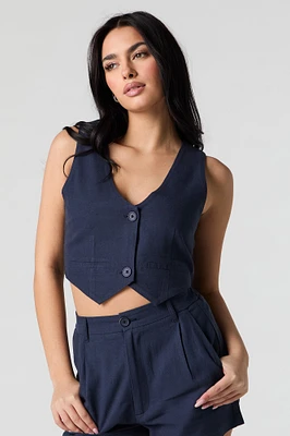 Linen-Blend Cropped Vest