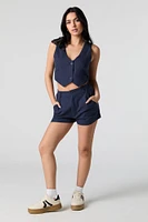Linen-Blend Cropped Vest