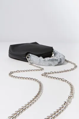 Faux-Leather Rhinestone Handle Purse