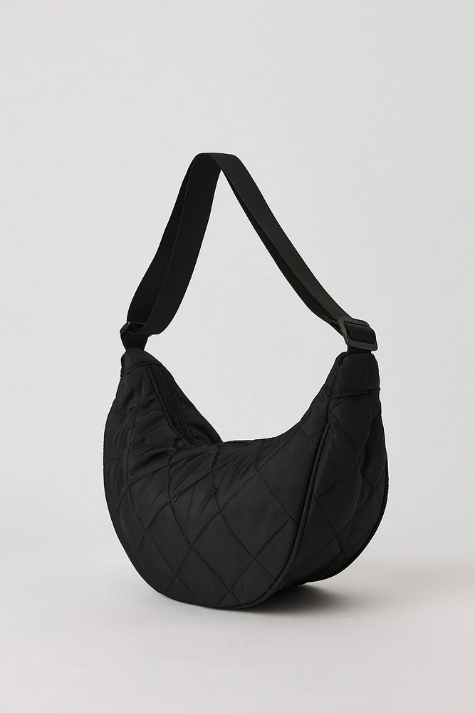 Quilted Nylon Half Moon Shoulder Bag