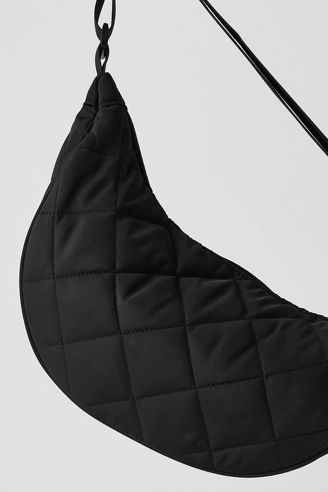 Quilted Nylon Half Moon Shoulder Bag