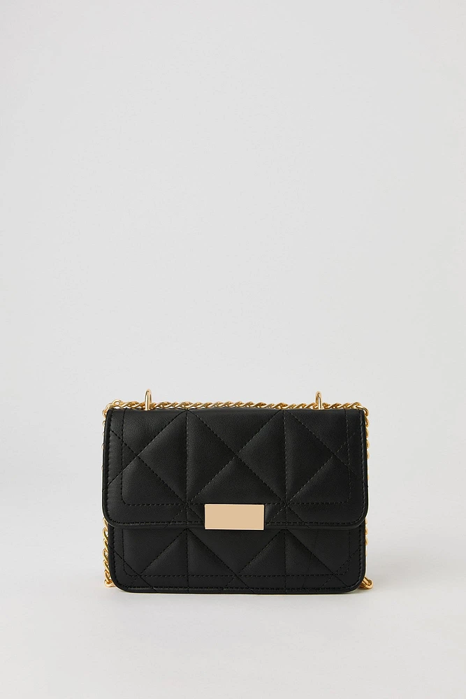 Faux Leather Quilted Crossbody Purse