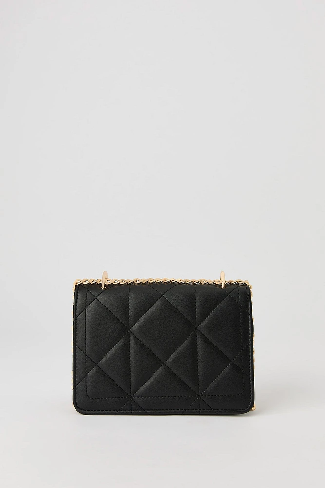 Faux Leather Quilted Crossbody Purse
