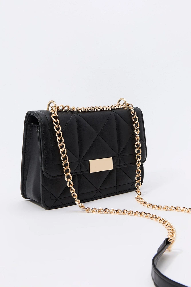 Faux Leather Quilted Crossbody Purse