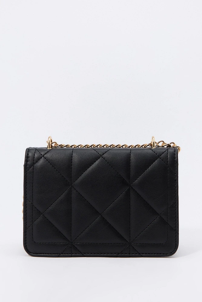 Faux Leather Quilted Crossbody Purse