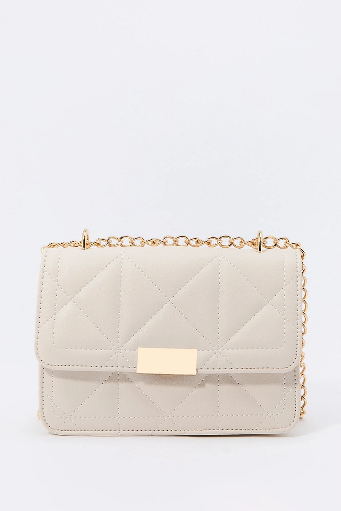 Faux Leather Quilted Crossbody Purse