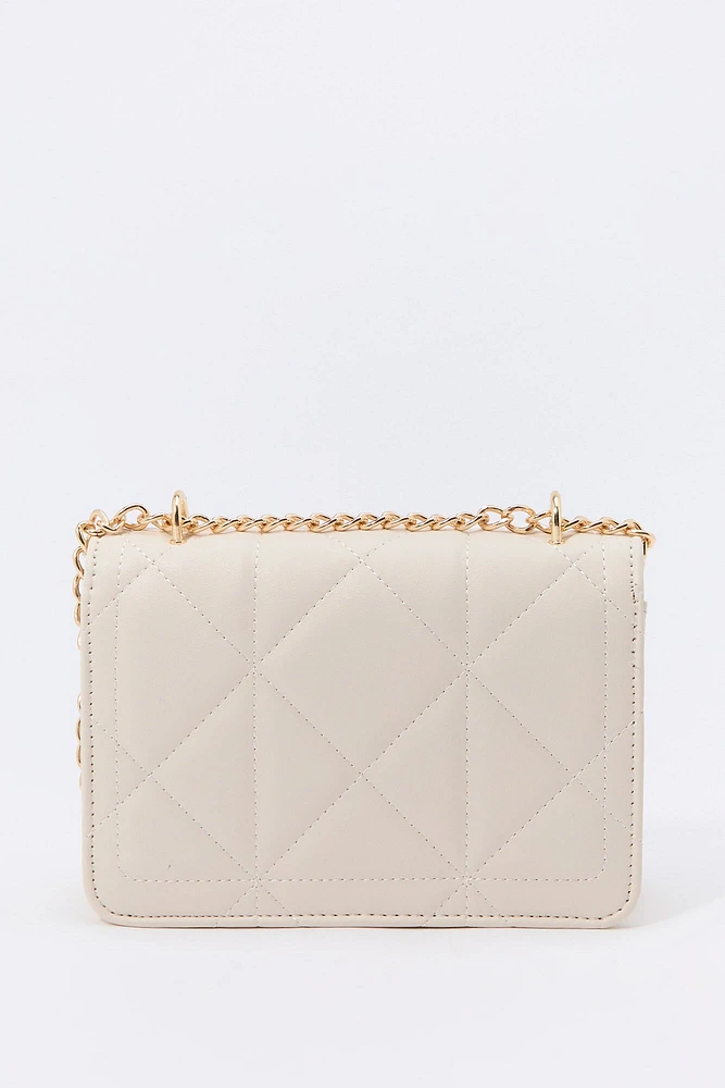 Faux Leather Quilted Crossbody Purse