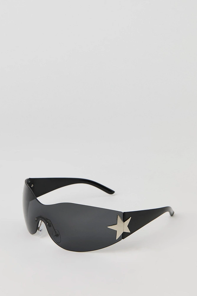 Star Rimless Y2K Shield Sunglasses