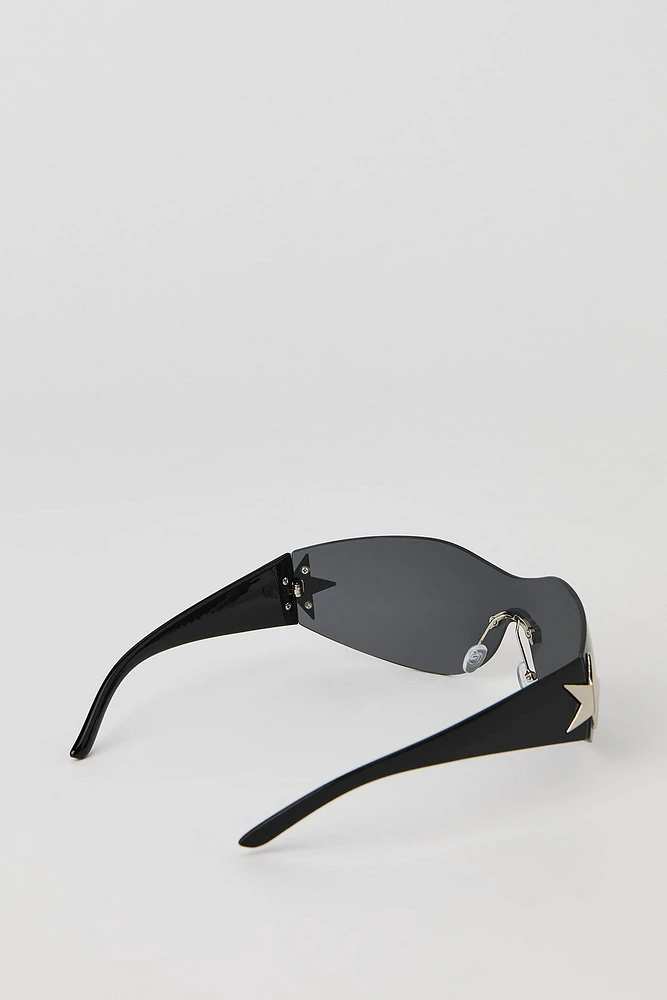 Star Rimless Y2K Shield Sunglasses