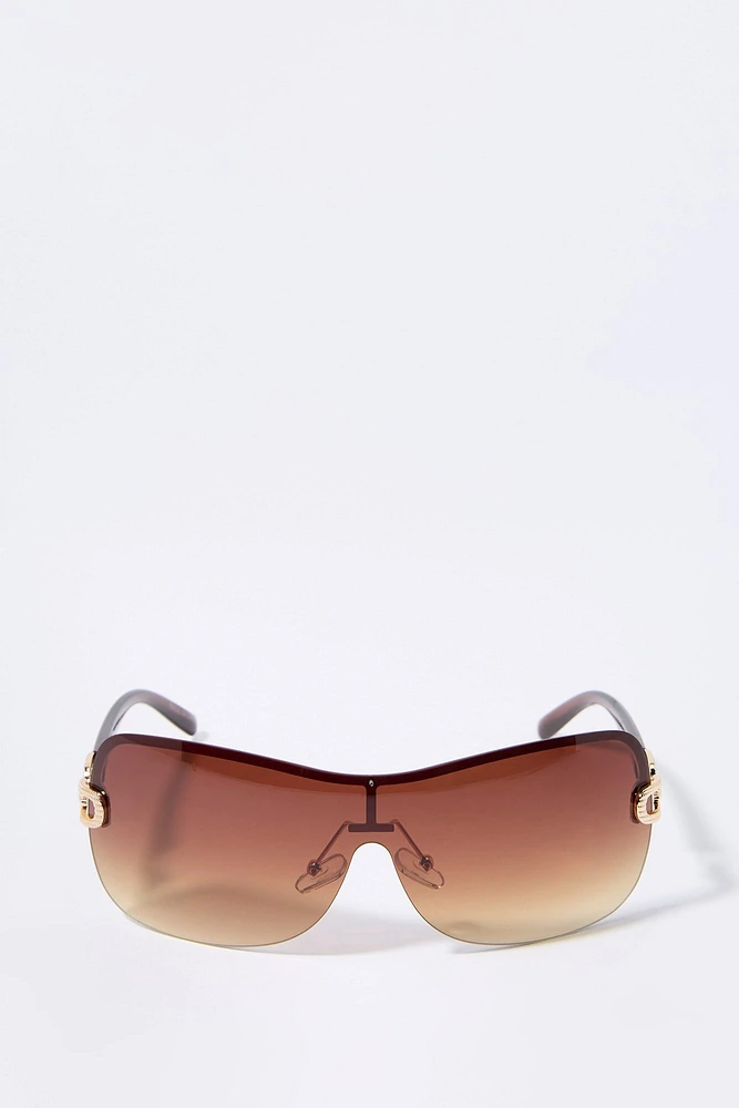 Coloured Rimless Shield Sunglasses