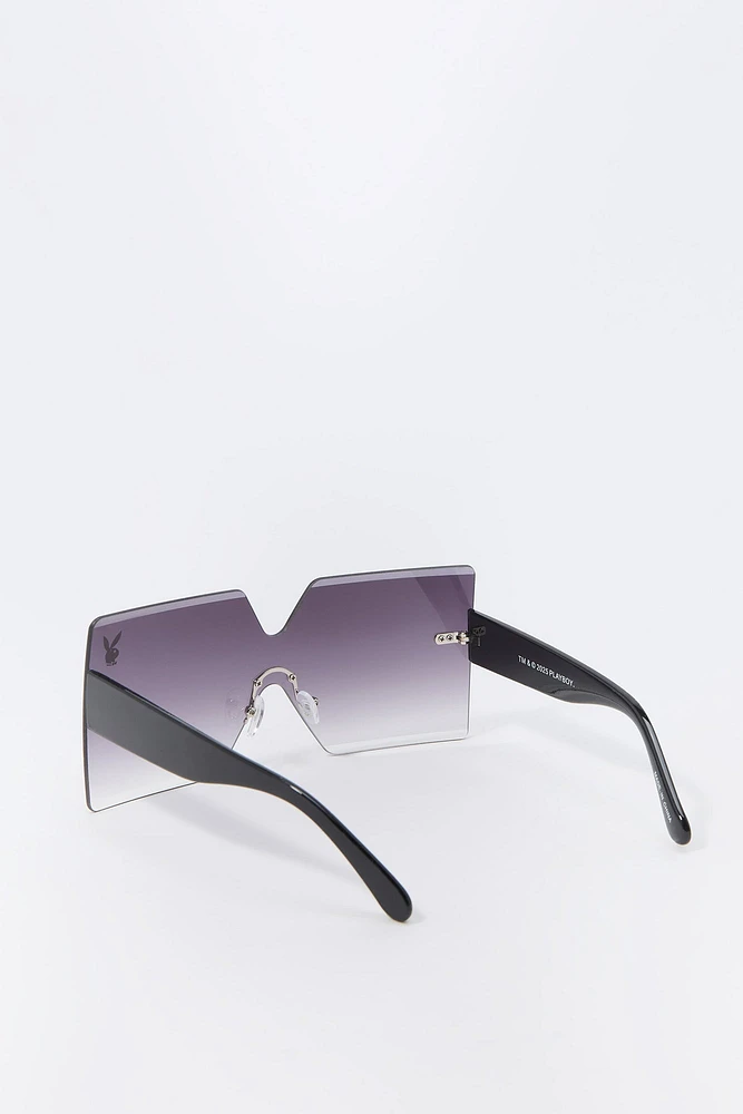 Lunettes de soleil carrées surdimensionnées sans monture à imprimé Playboy