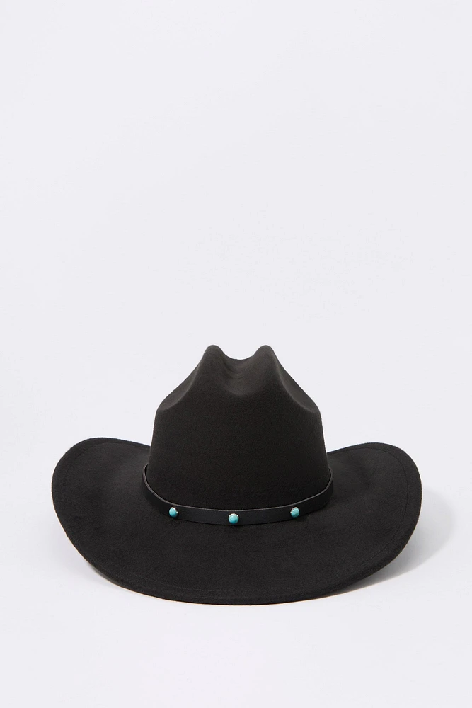 Faux Suede Stone Trim Cowboy Hat