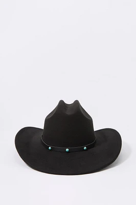 Faux Suede Stone Trim Cowboy Hat