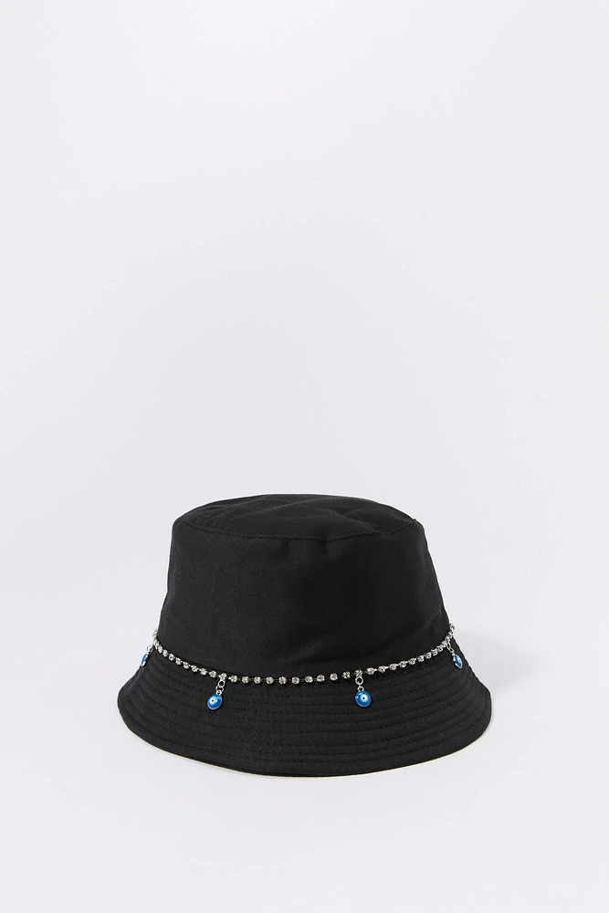 Evil Eye Rhinestone Chain Bucket Hat