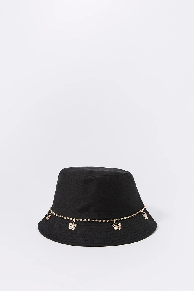 Butterfly Rhinestone Chain Bucket Hat