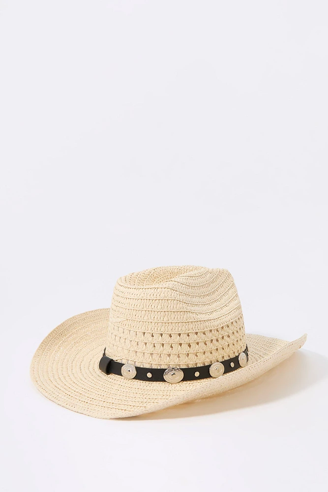 Straw Medallion Trim Cowboy Hat