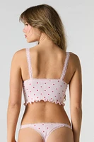 Ensemble deux pièces camisole côtelée sans couture à brodure en dentelle et culotte tanga