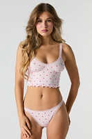 Ensemble deux pièces camisole côtelée sans couture à brodure en dentelle et culotte tanga