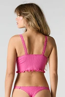 Ensemble deux pièces camisole côtelée sans couture à brodure en dentelle et culotte tanga