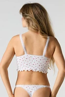 Ensemble deux pièces camisole côtelée sans couture à brodure en dentelle et culotte tanga