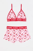 Playboy Print Triangle Bralette & Boy Short 2 Piece Set