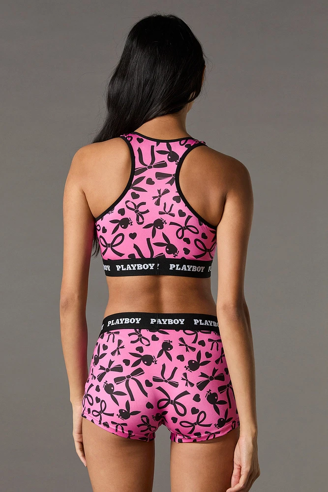 Playboy Print Sports Bra & Boy Short 2 Piece Set